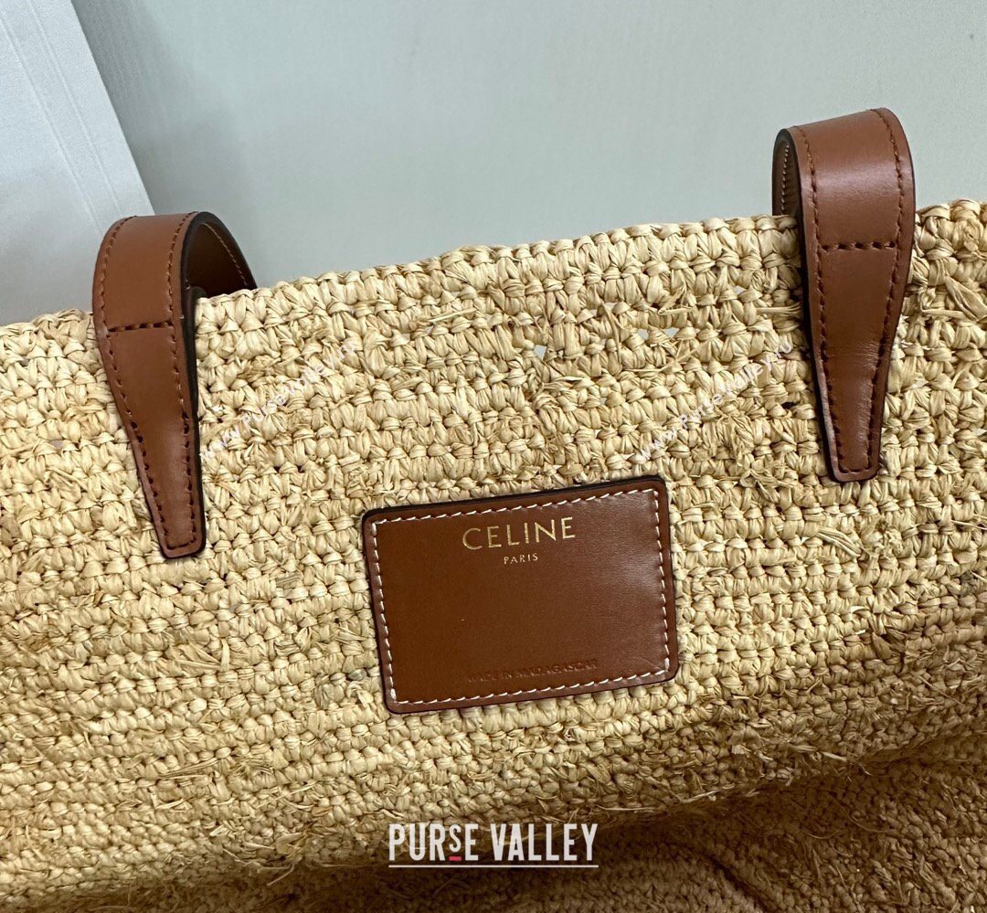 Celine Medium Supple Classic Panier Tote bag in Raffia Straw and Calfskin Beige/Brown 2026 114342 (BL-260411042)