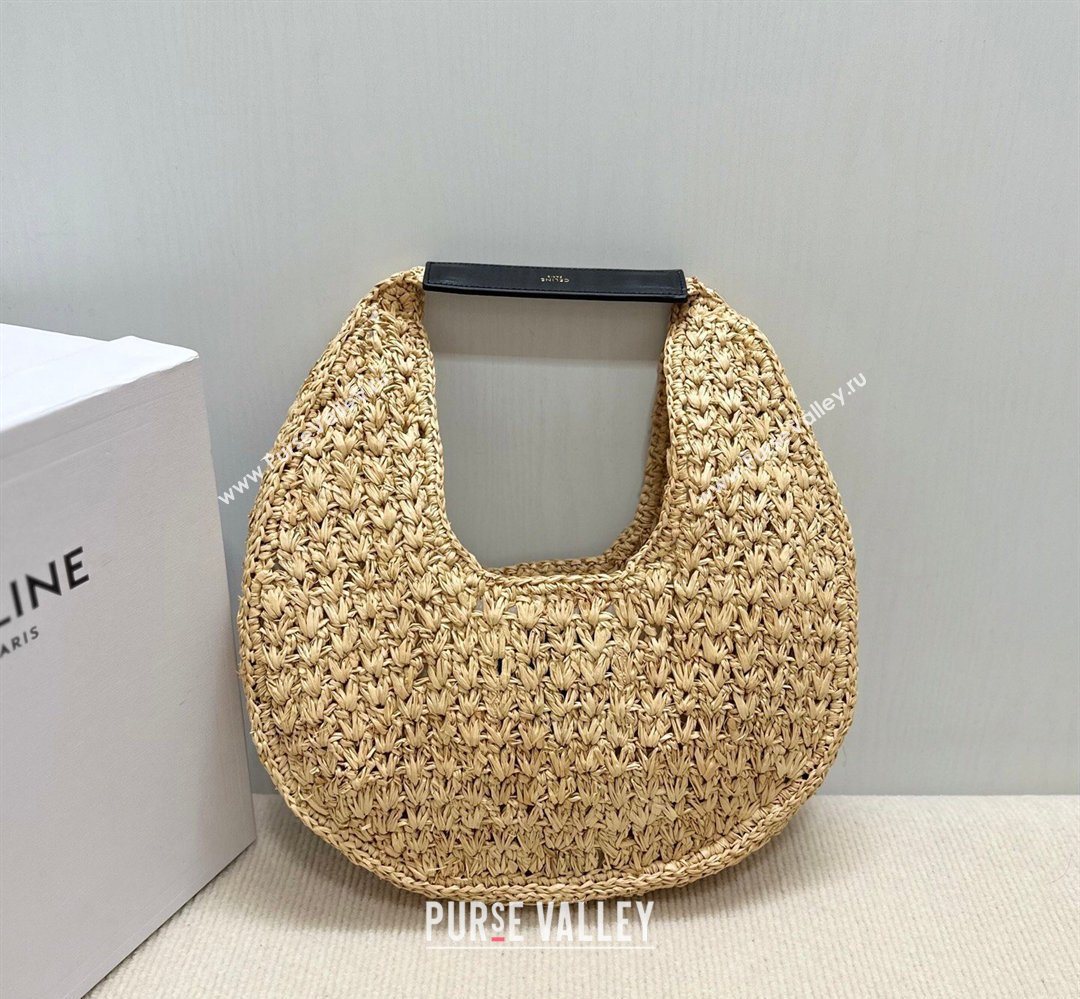 Celine Classic Panier Hobo bag in Raffia Straw and Calfskin Beige/Black 2025 112772 (BL-260411045)