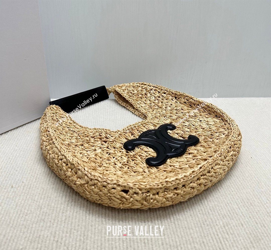 Celine Classic Panier Hobo bag in Raffia Straw and Calfskin Beige/Black 2025 112772 (BL-260411045)