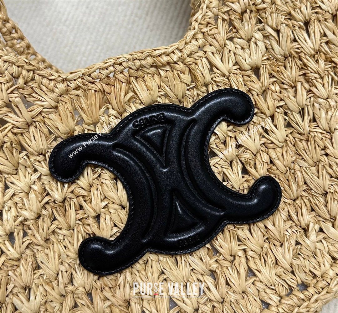 Celine Classic Panier Hobo bag in Raffia Straw and Calfskin Beige/Black 2025 112772 (BL-260411045)