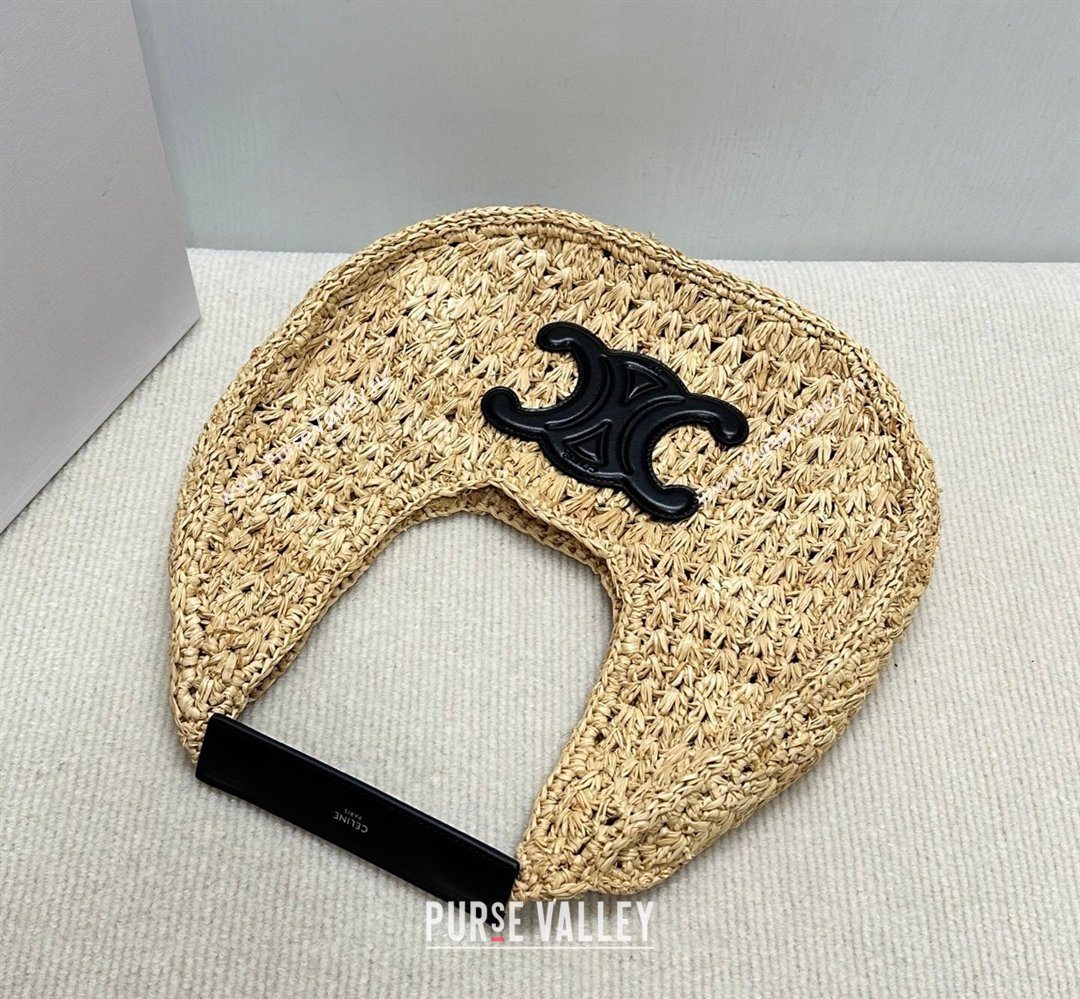 Celine Classic Panier Hobo bag in Raffia Straw and Calfskin Beige/Black 2025 112772 (BL-260411045)