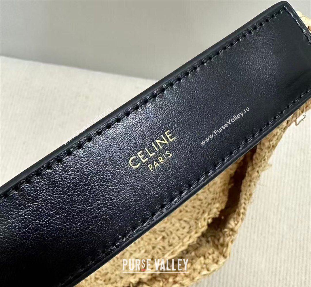 Celine Classic Panier Hobo bag in Raffia Straw and Calfskin Beige/Black 2025 112772 (BL-260411045)