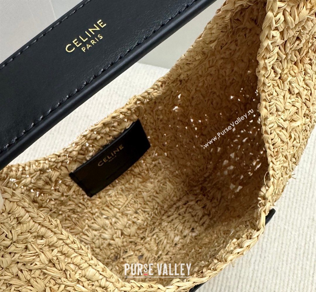 Celine Classic Panier Hobo bag in Raffia Straw and Calfskin Beige/Black 2025 112772 (BL-260411045)