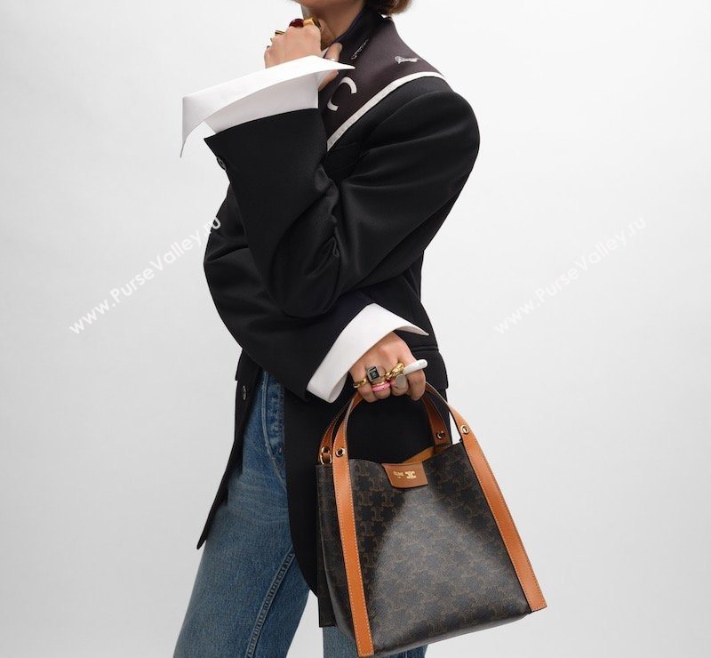 Celine Small Cube Tote bag in Triomphe Canvas and Calfskin Brown 2026 124182 (BL-260411050)