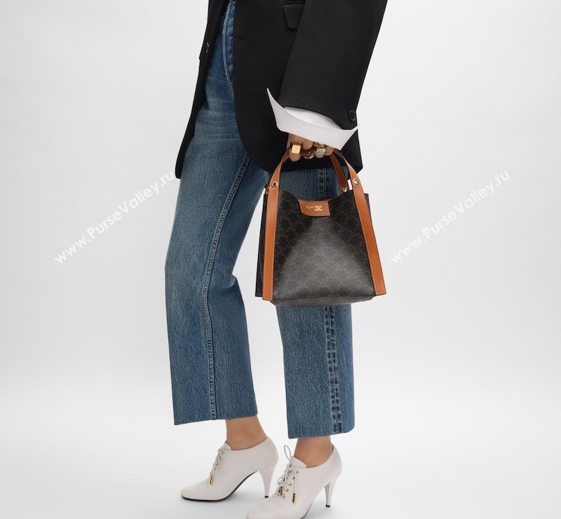 Celine Small Cube Tote bag in Triomphe Canvas and Calfskin Brown 2026 124182 (BL-260411050)