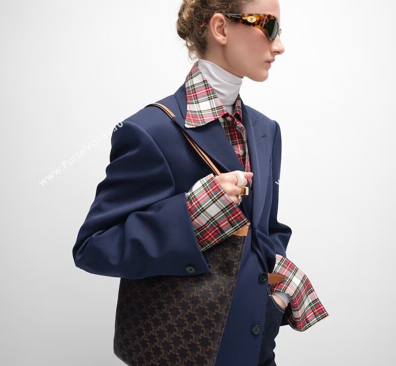 Celine Medium Flat Shopper Bag in Triomphe Canvas and Calfskin 2026 123832 (BL-260411054)