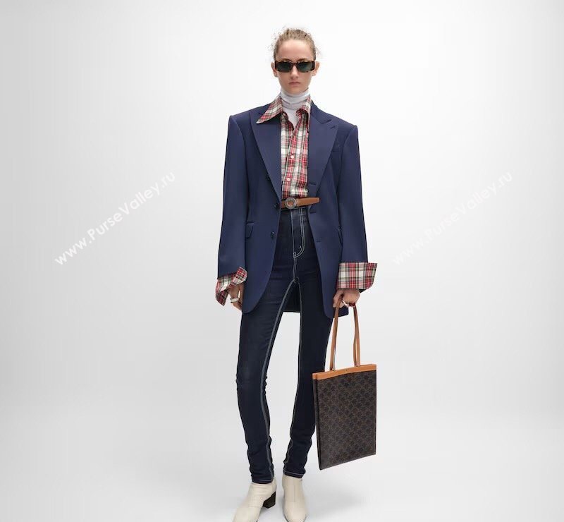 Celine Medium Flat Shopper Bag in Triomphe Canvas and Calfskin 2026 123832 (BL-260411054)