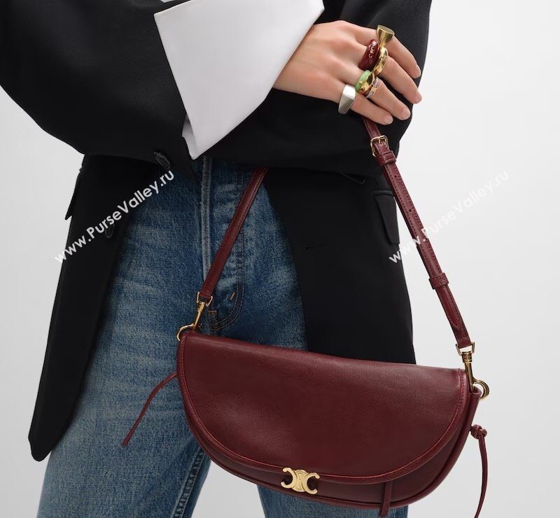 Celine Halfmoon Soft Triomphe Small Bag in Supple Shiny Lambskin 103778 Burgundy 2026 (BL-260411001)