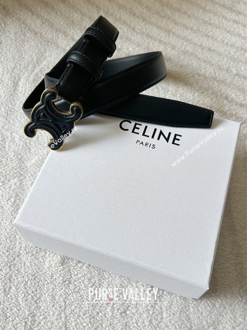 Celine Calfskin Triomphe Belt 2.4cm with Leather Buckle Black 2025 0317 (99-250317003)