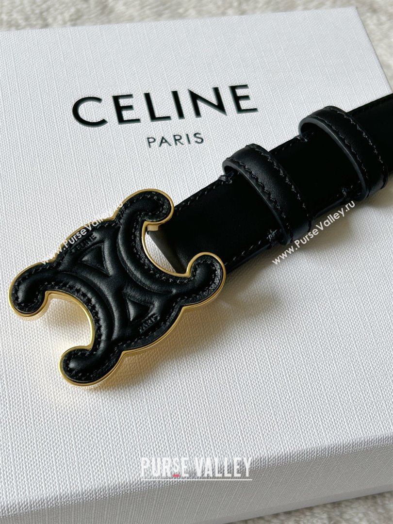 Celine Calfskin Triomphe Belt 2.4cm with Leather Buckle Black 2025 0317 (99-250317003)