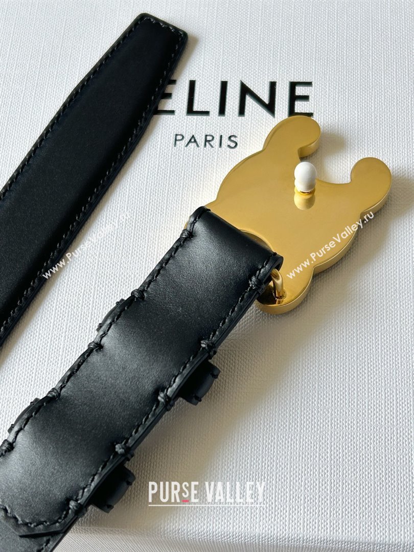 Celine Calfskin Triomphe Belt 2.4cm with Leather Buckle Black 2025 0317 (99-250317003)