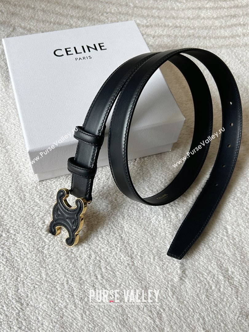 Celine Calfskin Triomphe Belt 2.4cm with Leather Buckle Black 2025 0317 (99-250317003)