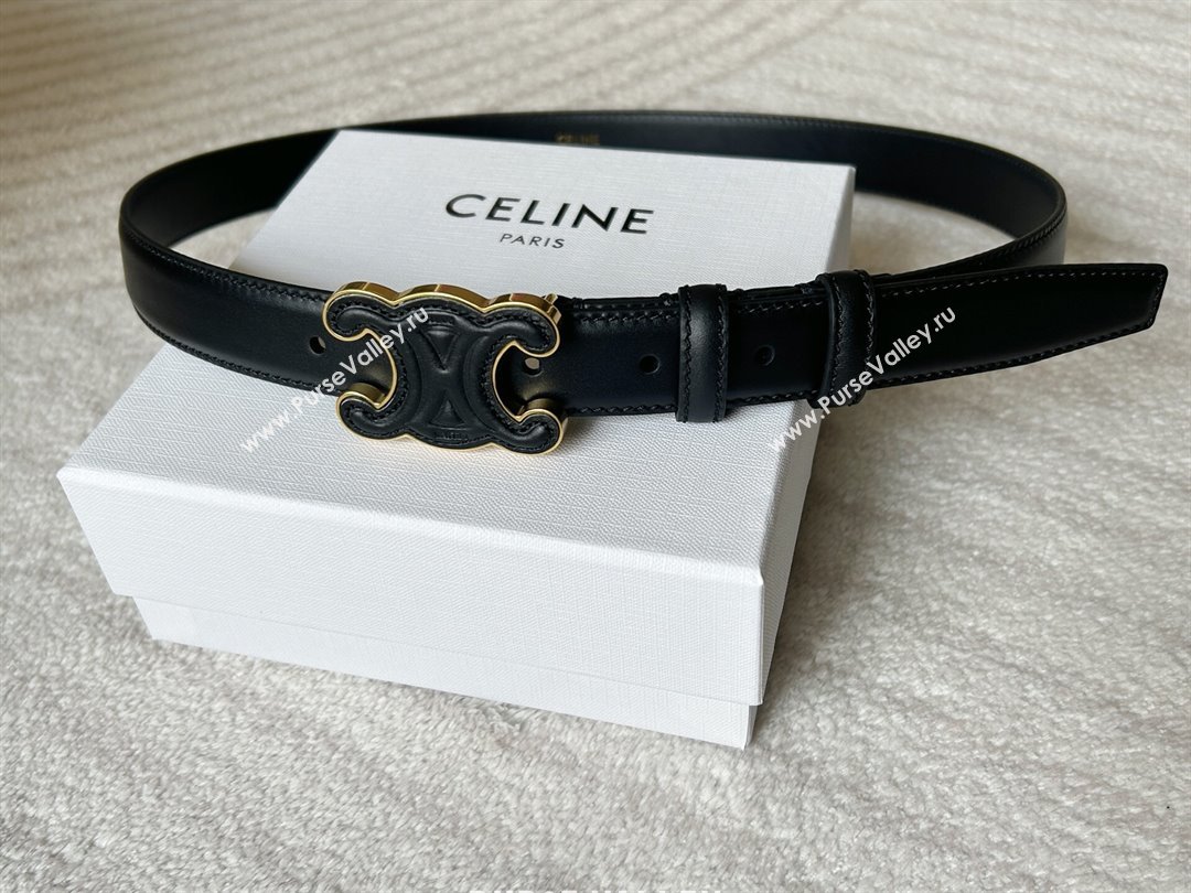 Celine Calfskin Triomphe Belt 2.4cm with Leather Buckle Black 2025 0317 (99-250317003)