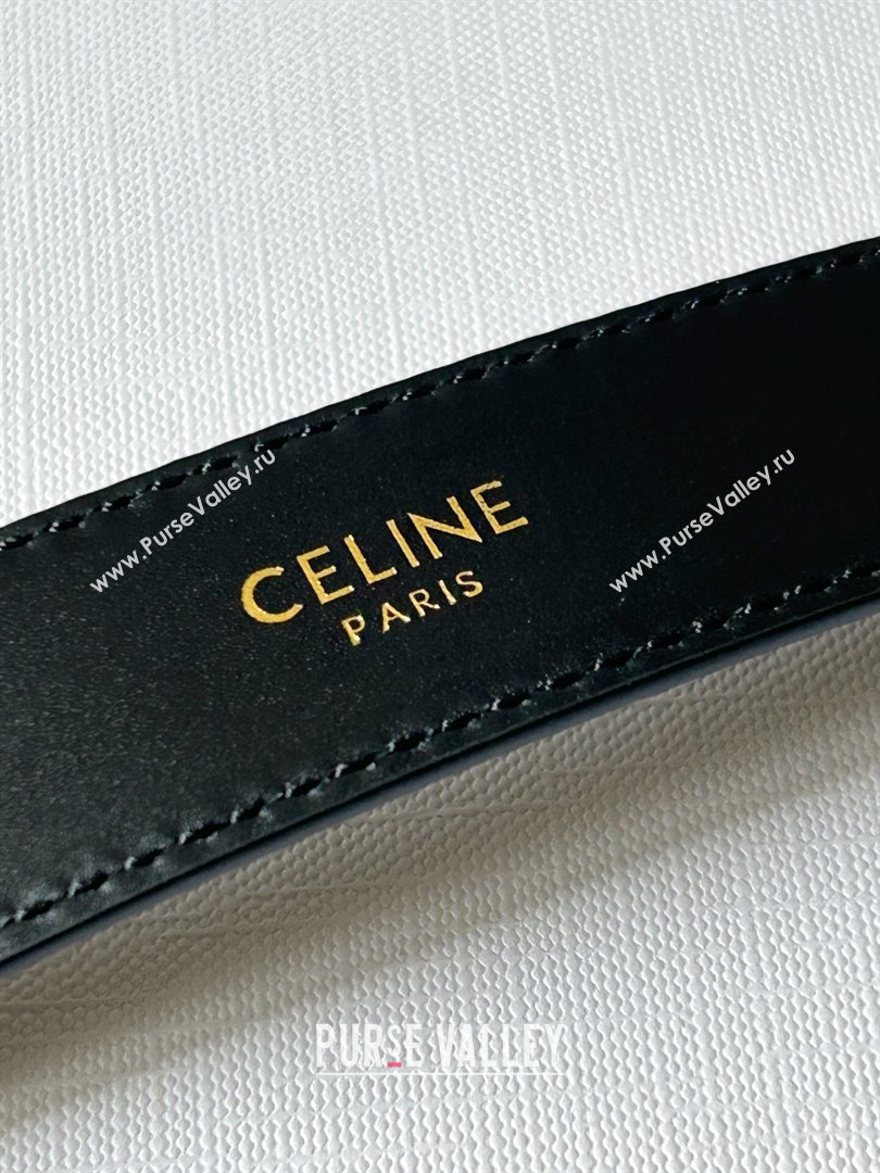Celine Calfskin Triomphe Belt 2.4cm with Leather Buckle Black 2025 0317 (99-250317003)