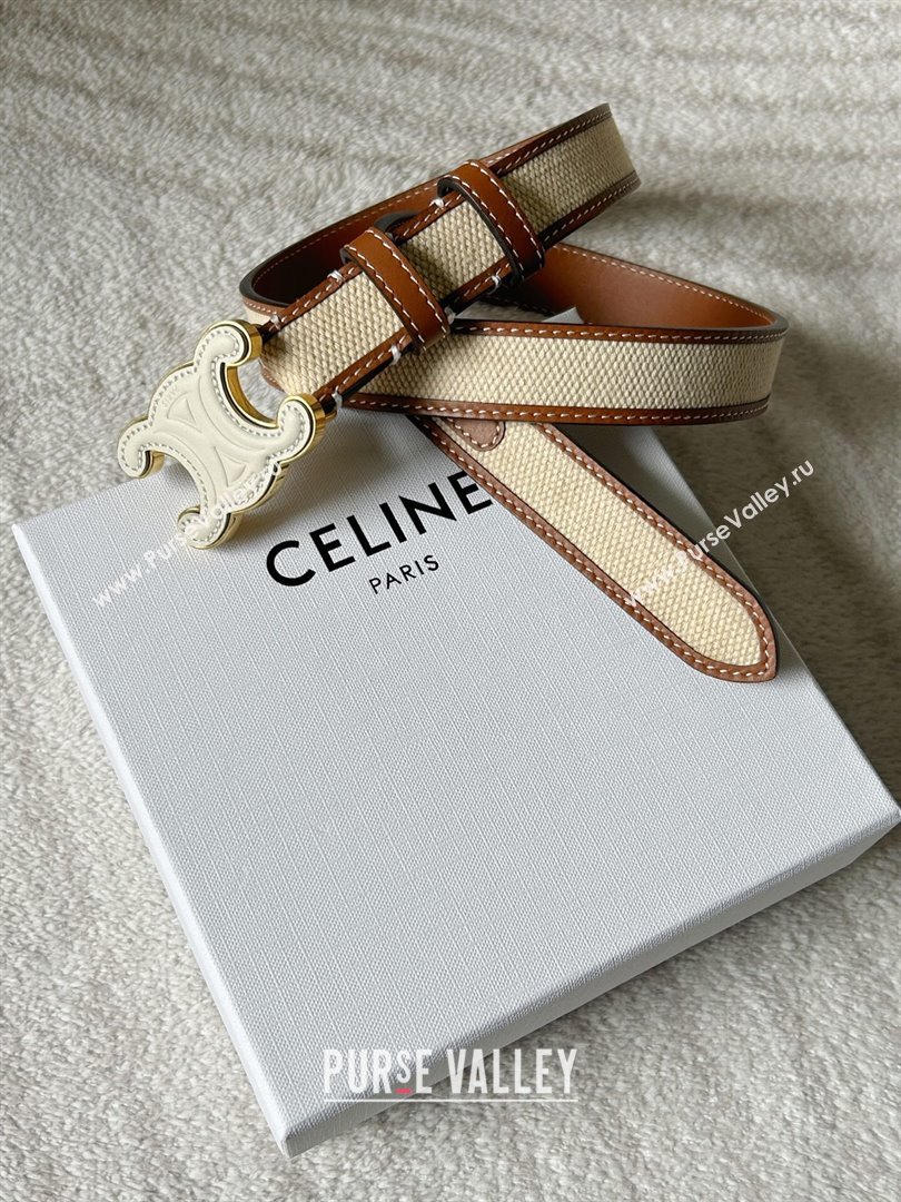 Celine Triomphe Canvas Belt 2.5cm with Leather Buckle Beige 2025 0317 (99-250317004)