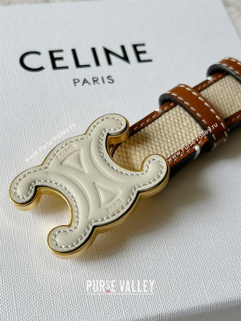 Celine Triomphe Canvas Belt 2.5cm with Leather Buckle Beige 2025 0317 (99-250317004)