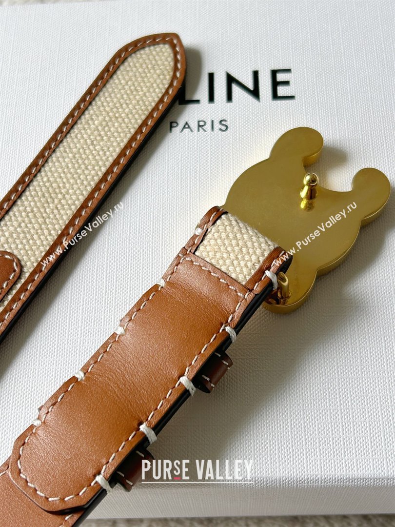 Celine Triomphe Canvas Belt 2.5cm with Leather Buckle Beige 2025 0317 (99-250317004)