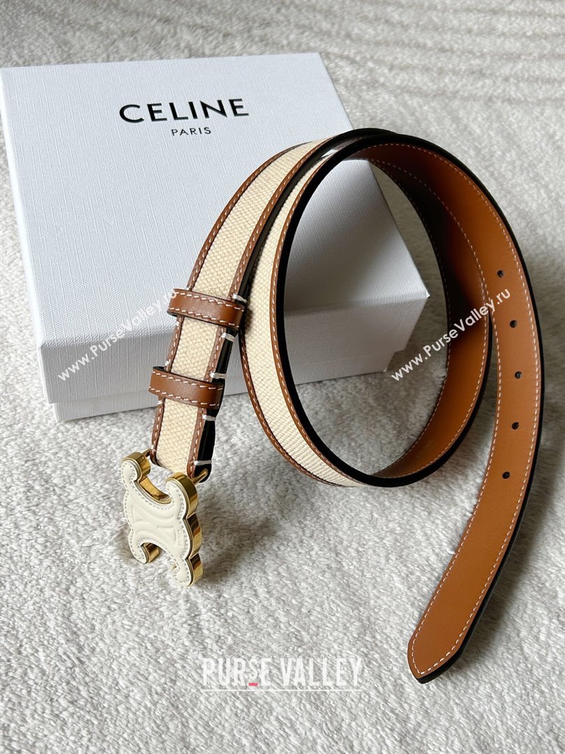Celine Triomphe Canvas Belt 2.5cm with Leather Buckle Beige 2025 0317 (99-250317004)