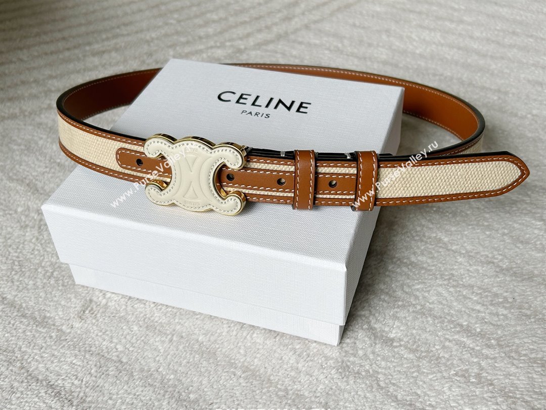 Celine Triomphe Canvas Belt 2.5cm with Leather Buckle Beige 2025 0317 (99-250317004)