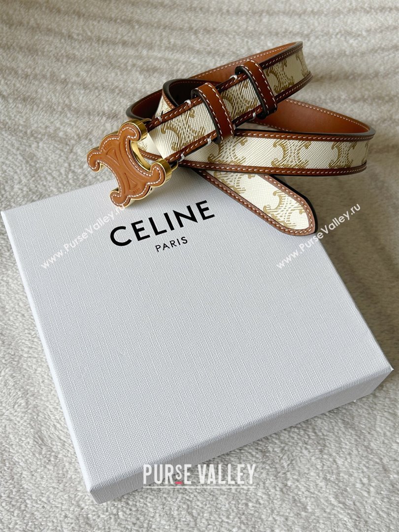 Celine Triomphe Canvas Belt 2.5cm with Leather Buckle White 2025 0317 (99-250317005)