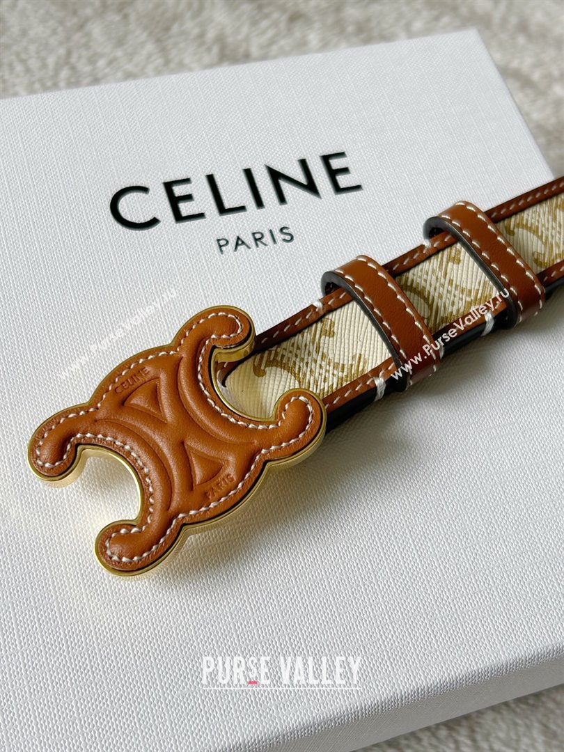 Celine Triomphe Canvas Belt 2.5cm with Leather Buckle White 2025 0317 (99-250317005)
