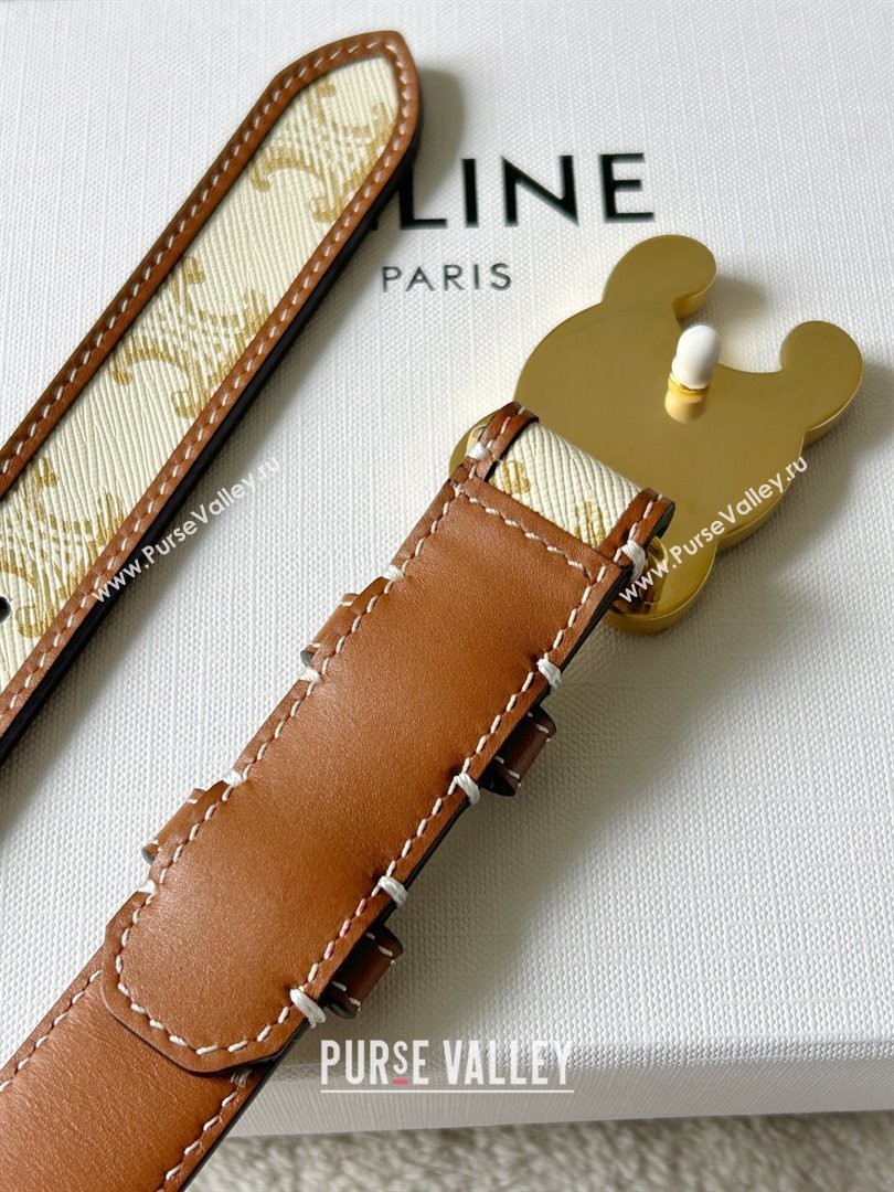 Celine Triomphe Canvas Belt 2.5cm with Leather Buckle White 2025 0317 (99-250317005)