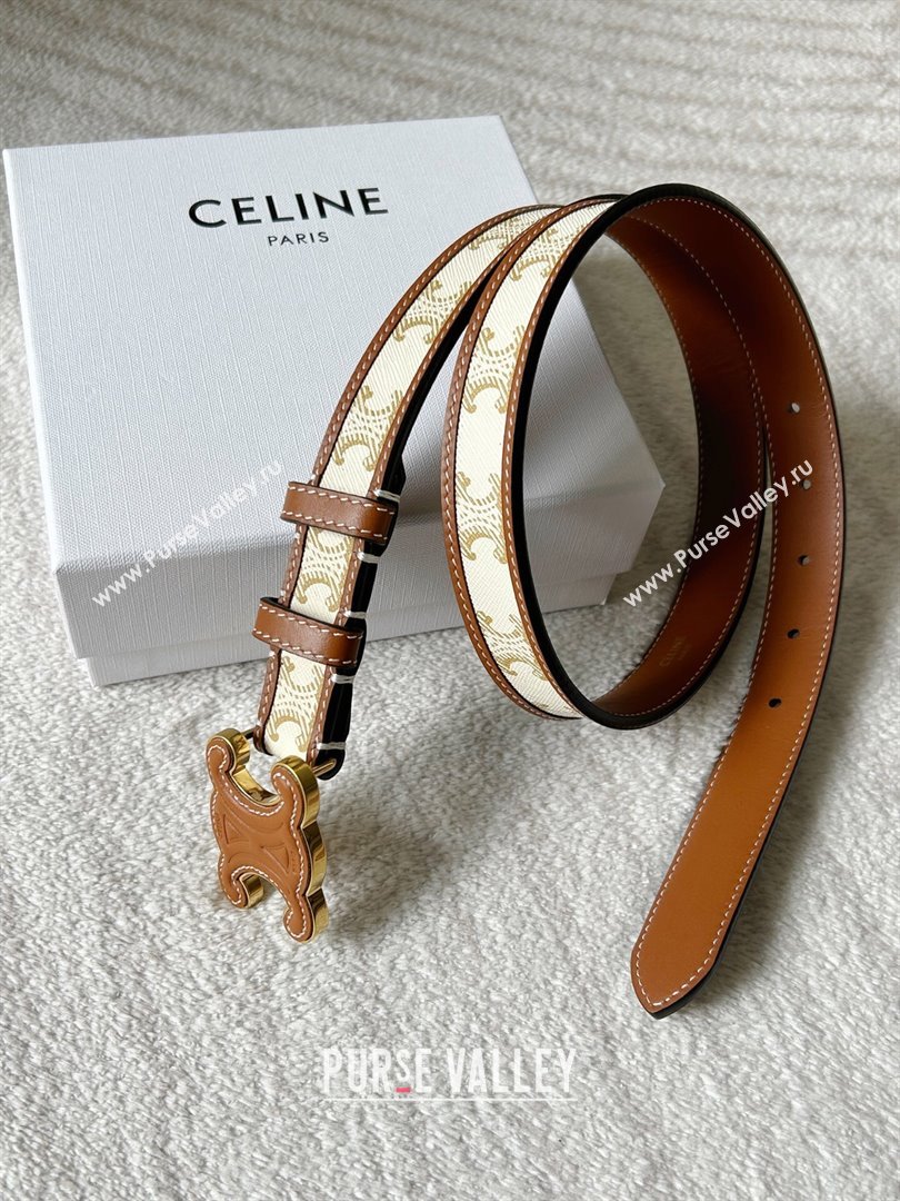 Celine Triomphe Canvas Belt 2.5cm with Leather Buckle White 2025 0317 (99-250317005)