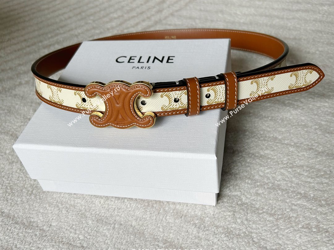 Celine Triomphe Canvas Belt 2.5cm with Leather Buckle White 2025 0317 (99-250317005)