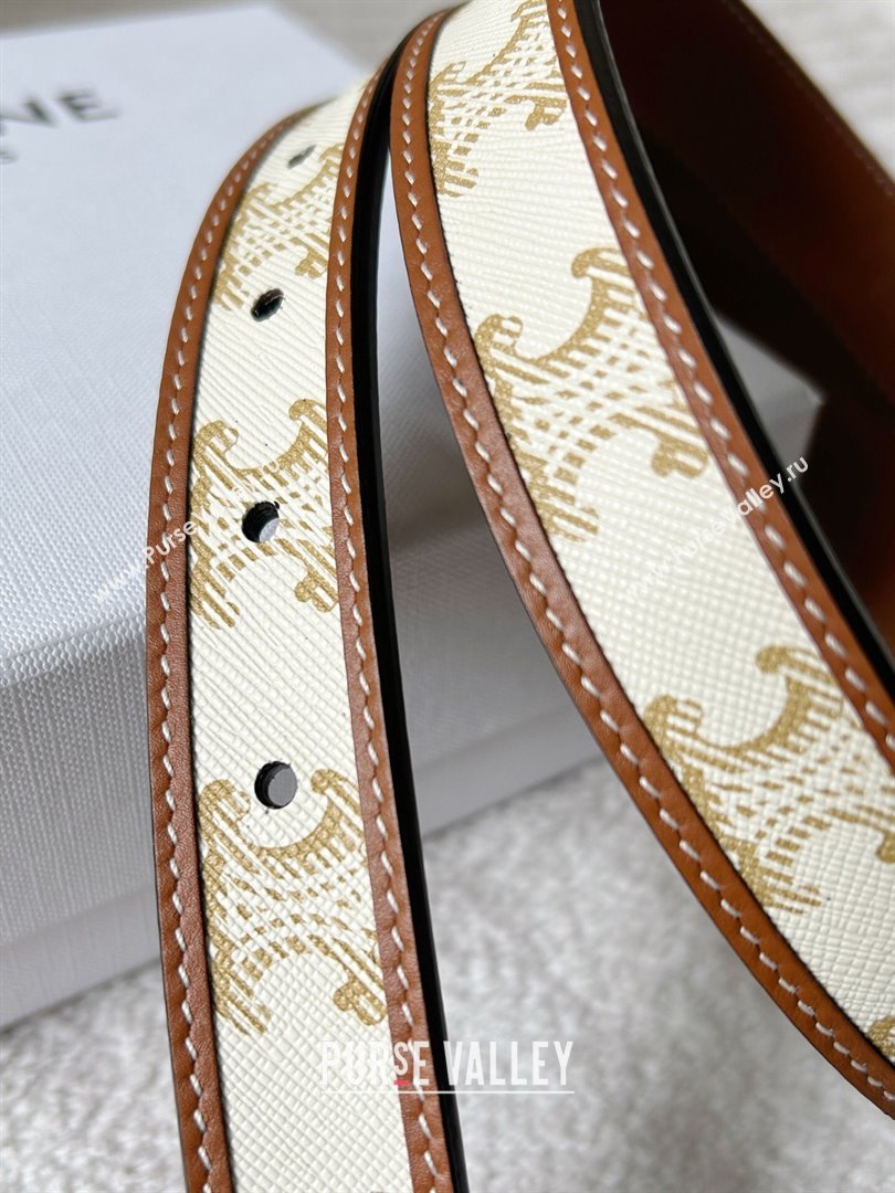 Celine Triomphe Canvas Belt 2.5cm with Leather Buckle White 2025 0317 (99-250317005)