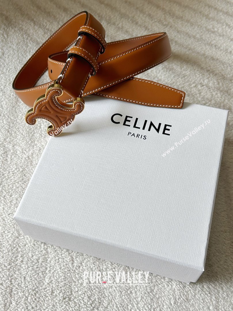 Celine Calfskin Triomphe Belt 2.4cm with Leather Buckle Brown 2025 0317 (99-250317001)