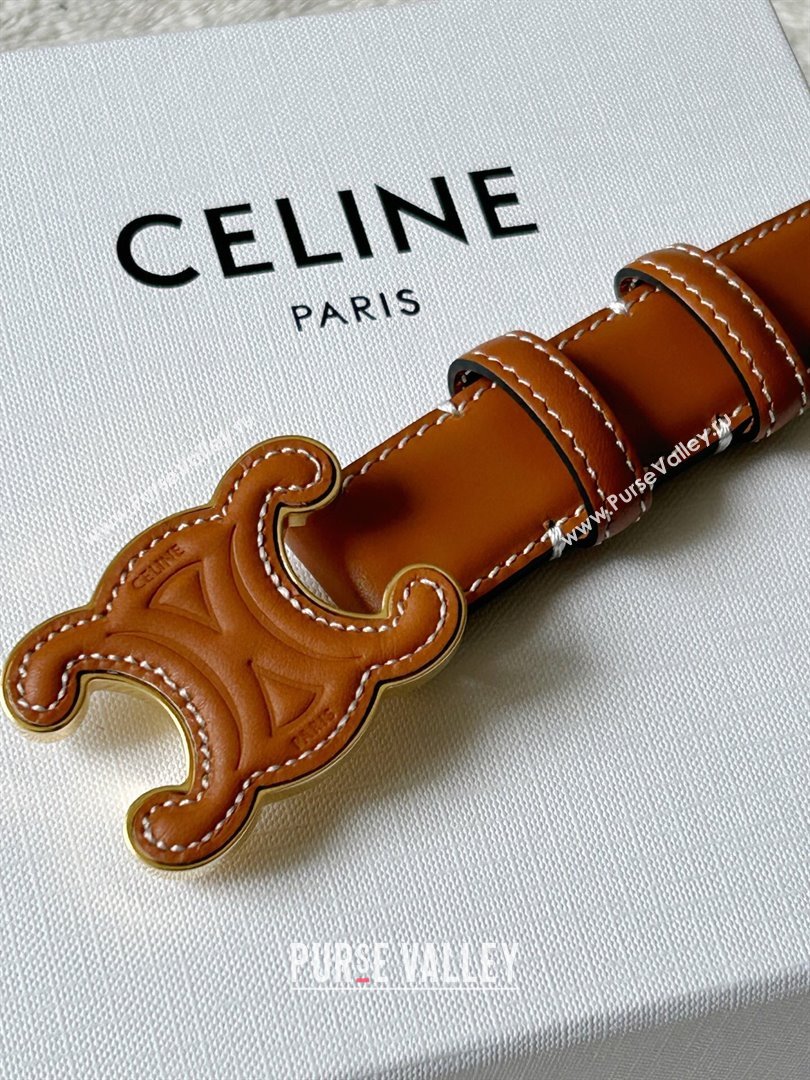 Celine Calfskin Triomphe Belt 2.4cm with Leather Buckle Brown 2025 0317 (99-250317001)