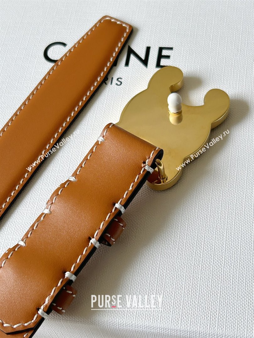 Celine Calfskin Triomphe Belt 2.4cm with Leather Buckle Brown 2025 0317 (99-250317001)