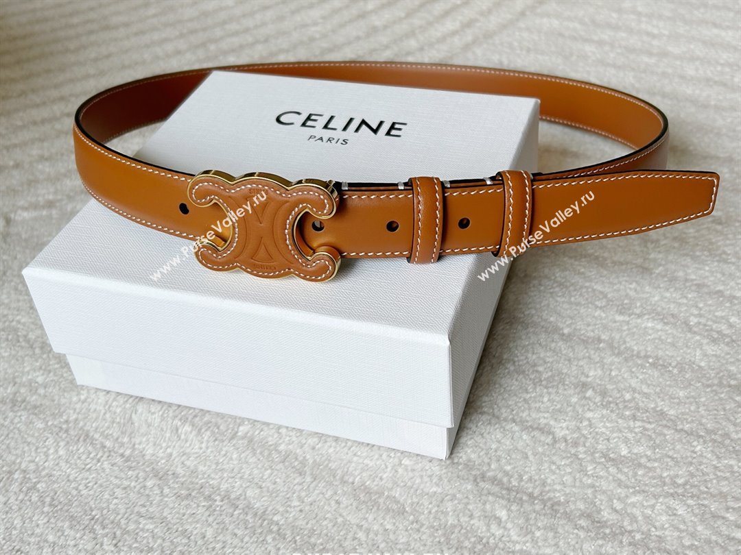 Celine Calfskin Triomphe Belt 2.4cm with Leather Buckle Brown 2025 0317 (99-250317001)