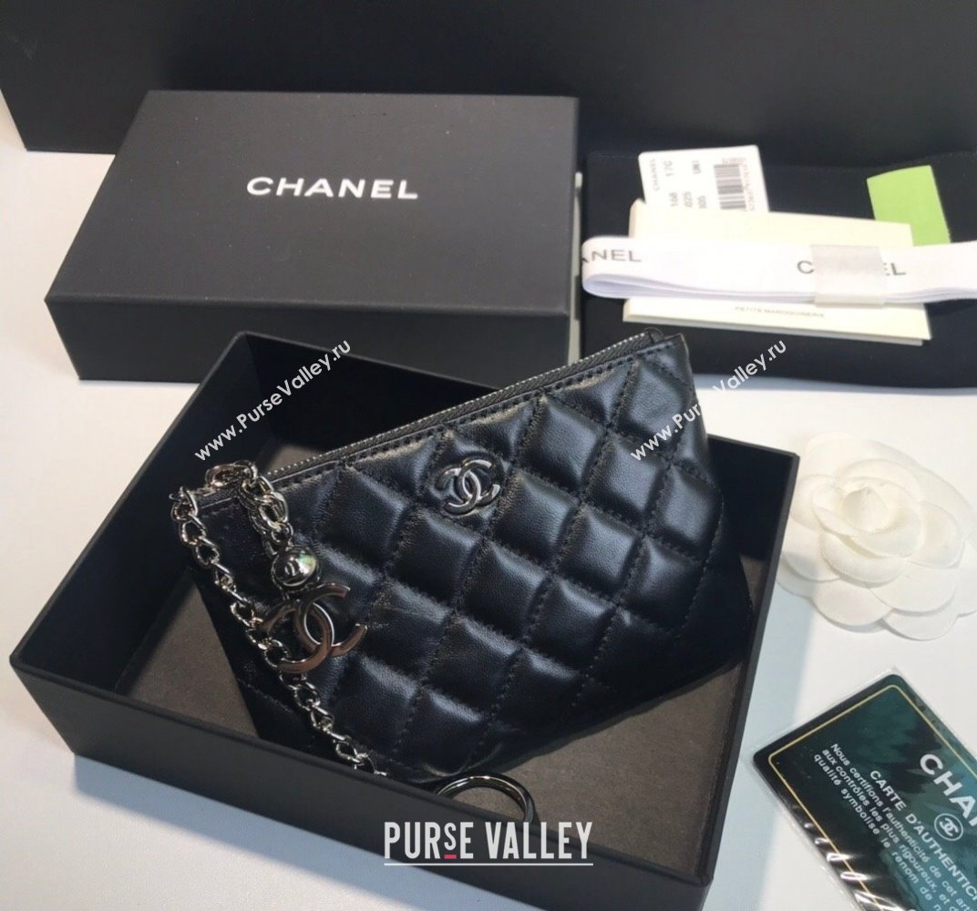 Chanel Lambskin Mini Pouch with Charm A50168 Black/Silver 2021 (YD-21112522)