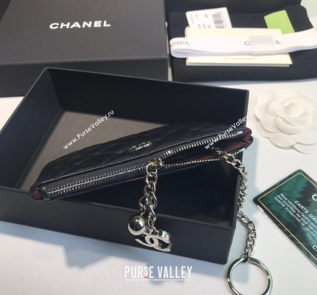 Chanel Lambskin Mini Pouch with Charm A50168 Black/Silver 2021 (YD-21112522)