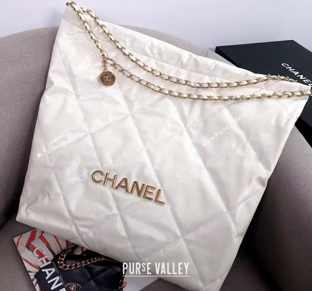 Chanel Waxy Calfskin Large Shopping Bag White/Gold 2021  (YD-21112509)