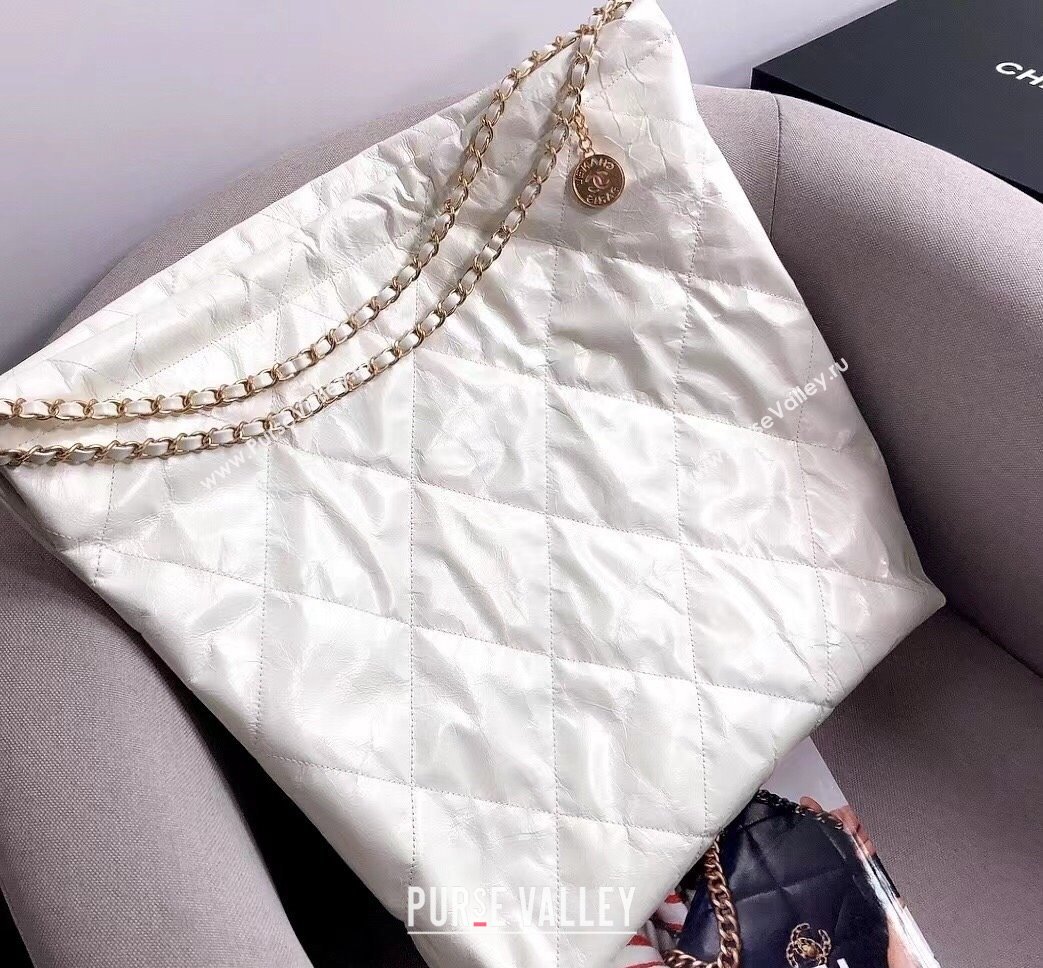 Chanel Waxy Calfskin Large Shopping Bag White/Gold 2021  (YD-21112509)