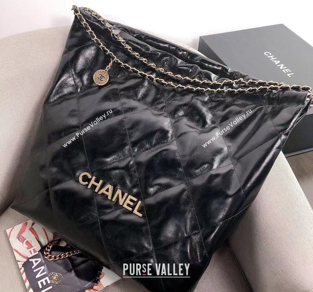 Chanel Waxy Calfskin Large Shopping Bag Black/Gold 2021  (YD-21112510)