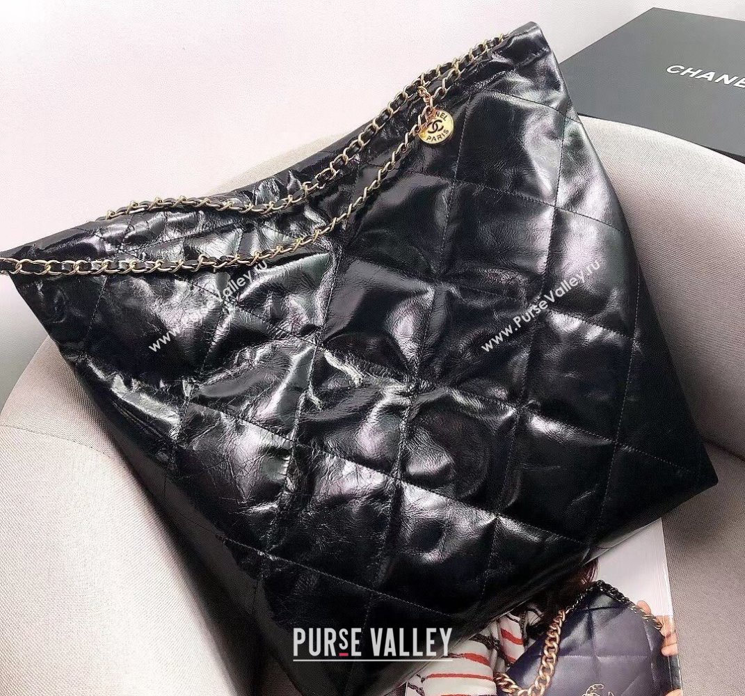 Chanel Waxy Calfskin Large Shopping Bag Black/Gold 2021  (YD-21112510)