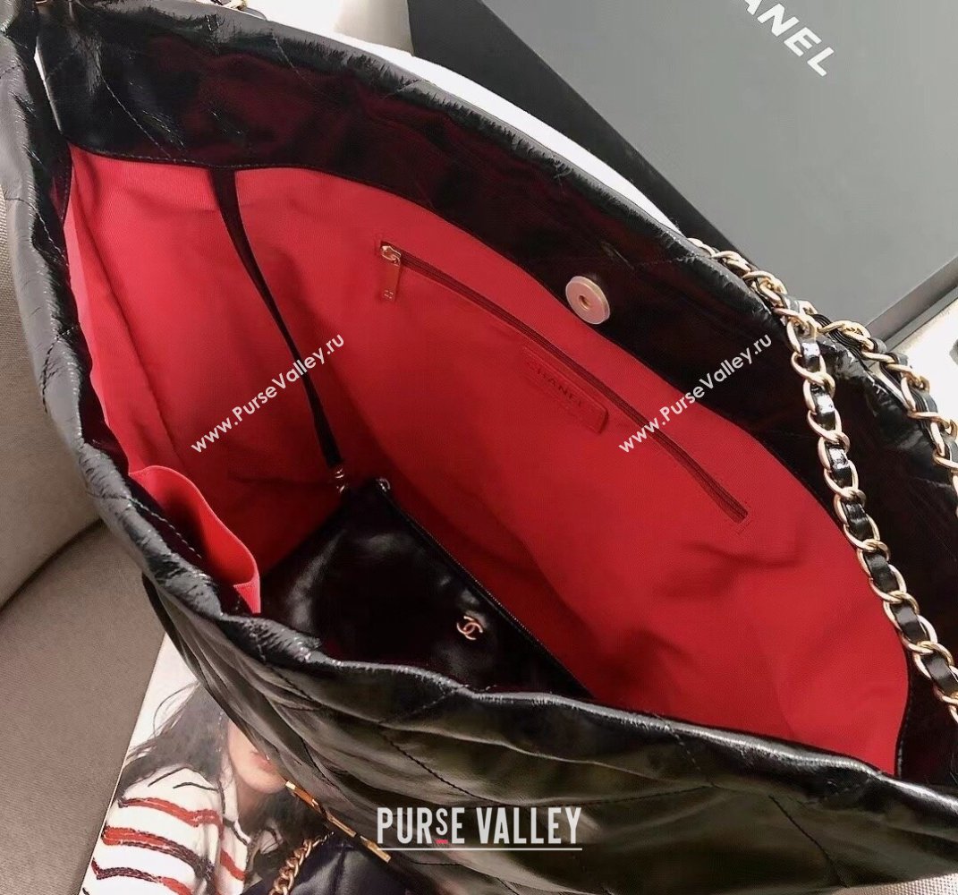 Chanel Waxy Calfskin Large Shopping Bag Black/Gold 2021  (YD-21112510)