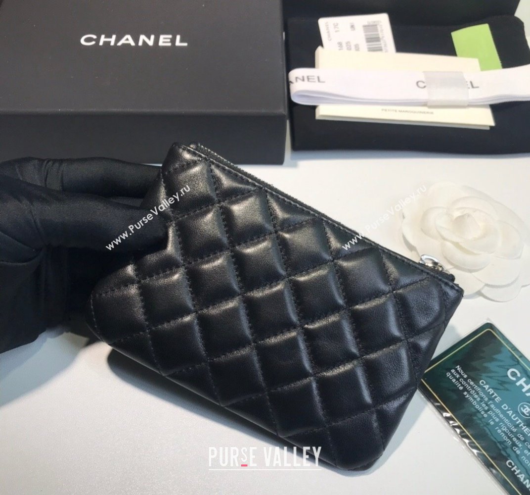 Chanel Lambskin Mini Pouch with Charm A50168 Black/Silver 2021 (YD-21112522)