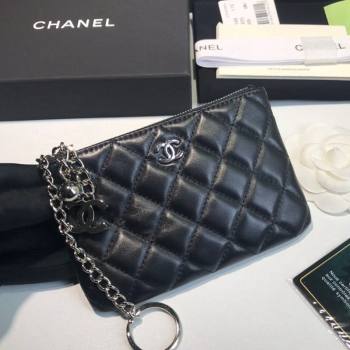 Chanel Lambskin Mini Pouch with Charm A50168 Black/Silver 2021 (YD-21112522)