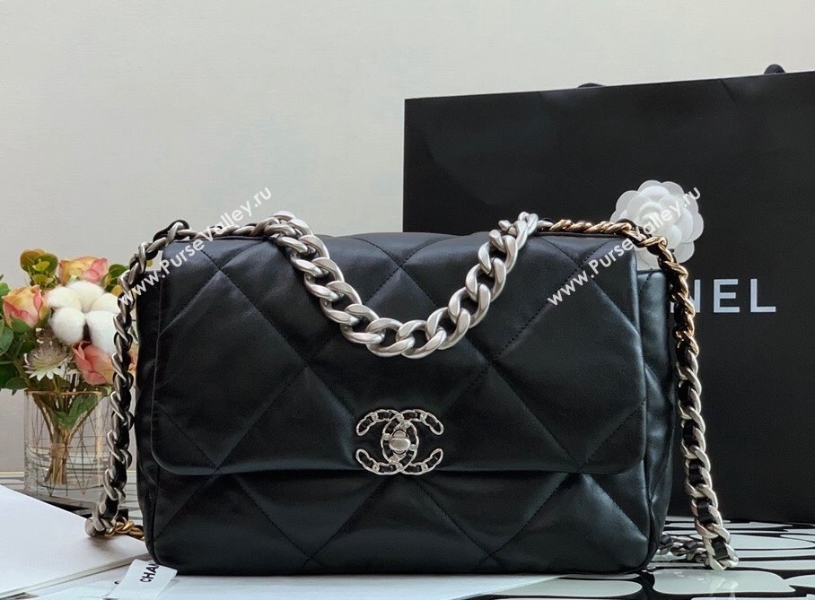 Chanel 19 Lambskin Large 30cm Flap Bag AS1161 Black/Silver 2021 (JY-21112602)