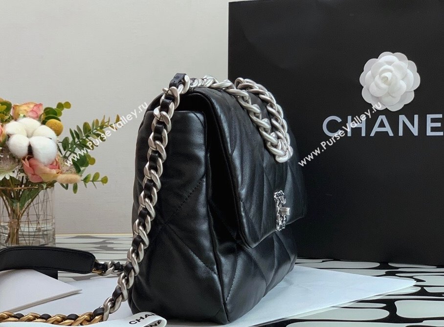 Chanel 19 Lambskin Large 30cm Flap Bag AS1161 Black/Silver 2021 (JY-21112602)