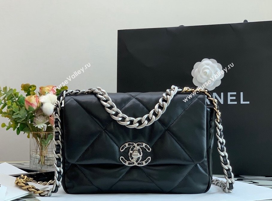 Chanel 19 Lambskin Small 26cm Flap Bag AS1160 Black/Silver 2021 (JY-21112601)