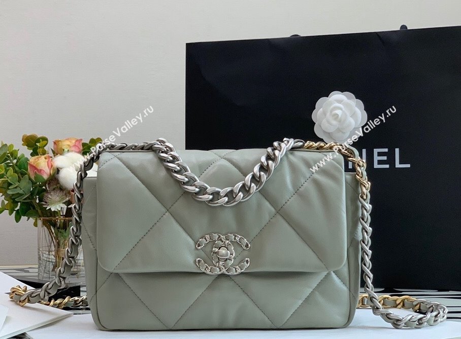 Chanel 19 Lambskin Small 26cm Flap Bag AS1160 Light Gray 2021 (JY-21112603)