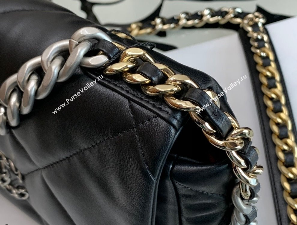 Chanel 19 Lambskin Small 26cm Flap Bag AS1160 Black/Silver 2021 (JY-21112601)