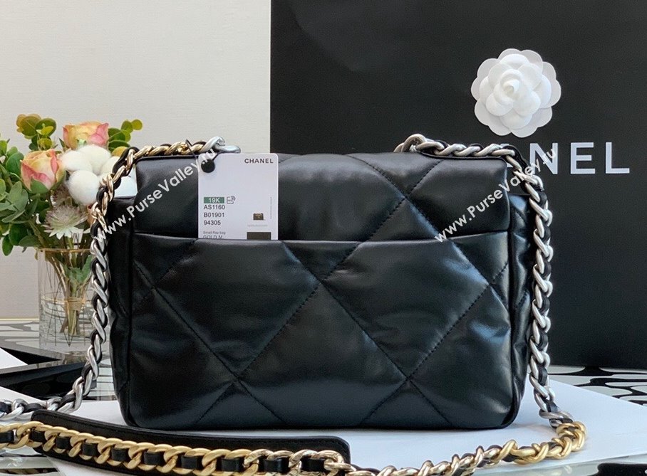 Chanel 19 Lambskin Small 26cm Flap Bag AS1160 Black/Silver 2021 (JY-21112601)