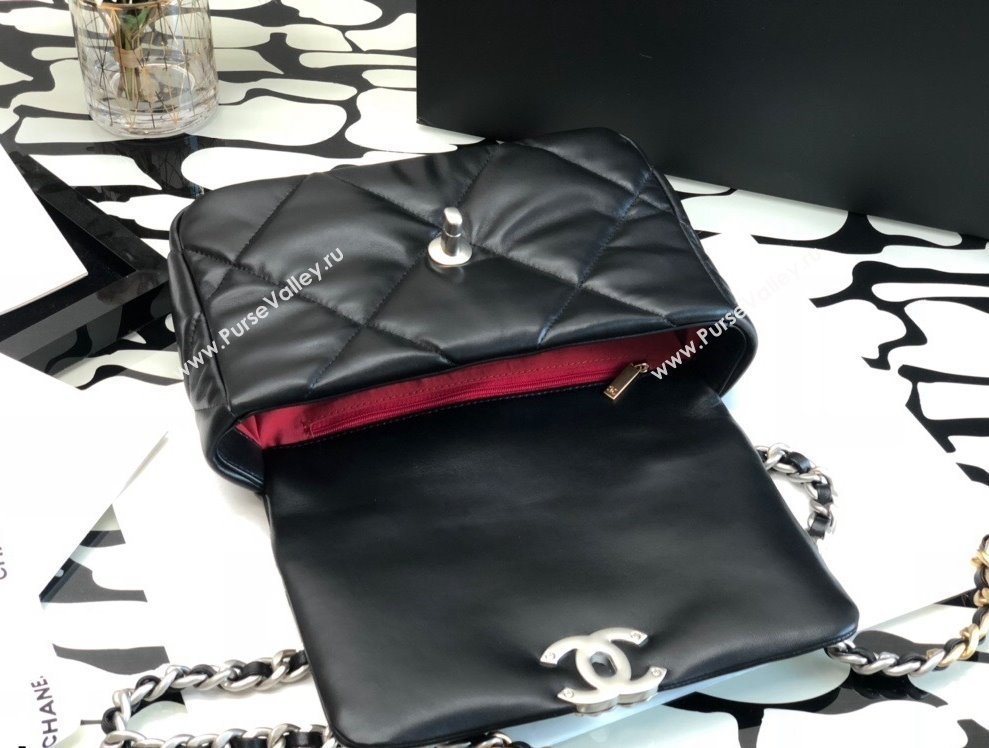 Chanel 19 Lambskin Small 26cm Flap Bag AS1160 Black/Silver 2021 (JY-21112601)