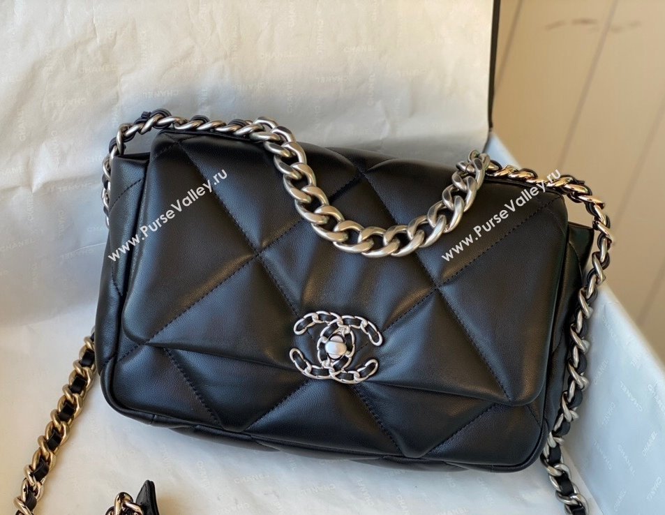 Chanel 19 Lambskin Small 26cm Flap Bag AS1160 Black/Silver 2021 TOP (SM-21123040)